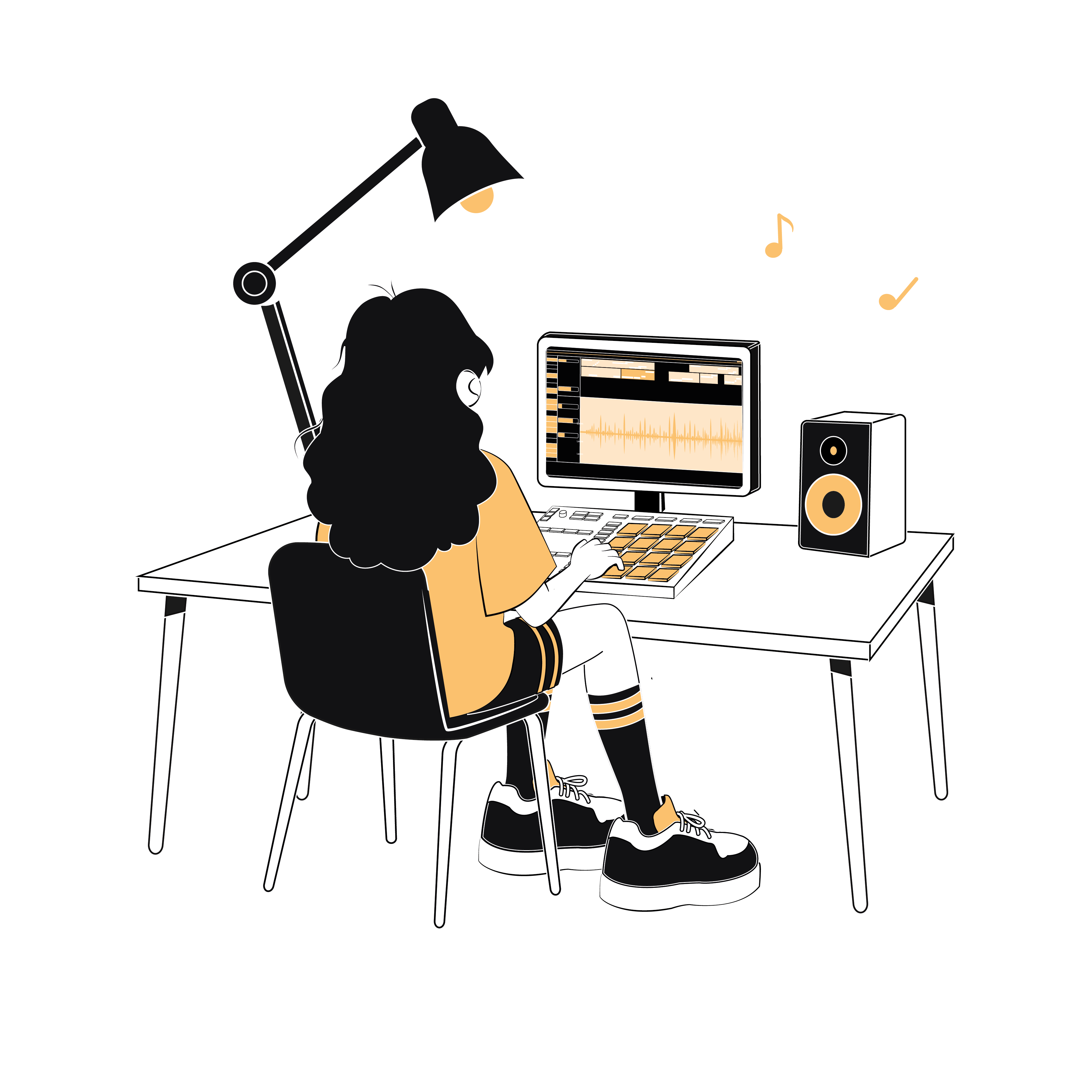 Producer back in the studio, finishing the track with KITE Sampler as a plugin in their DAW